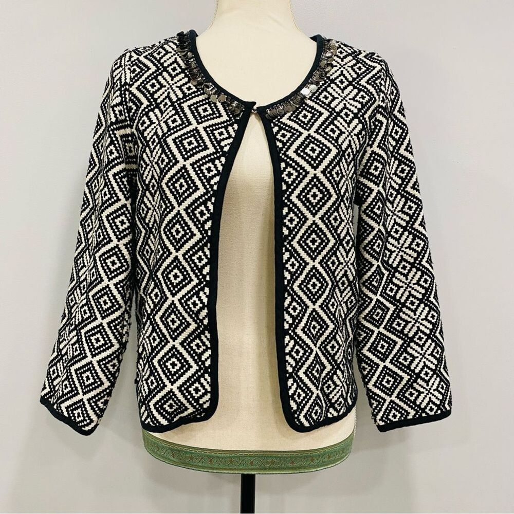 RAPSODIA S/M Tweed Black White Southwestern Basketweave Argentina Cotton Jacket